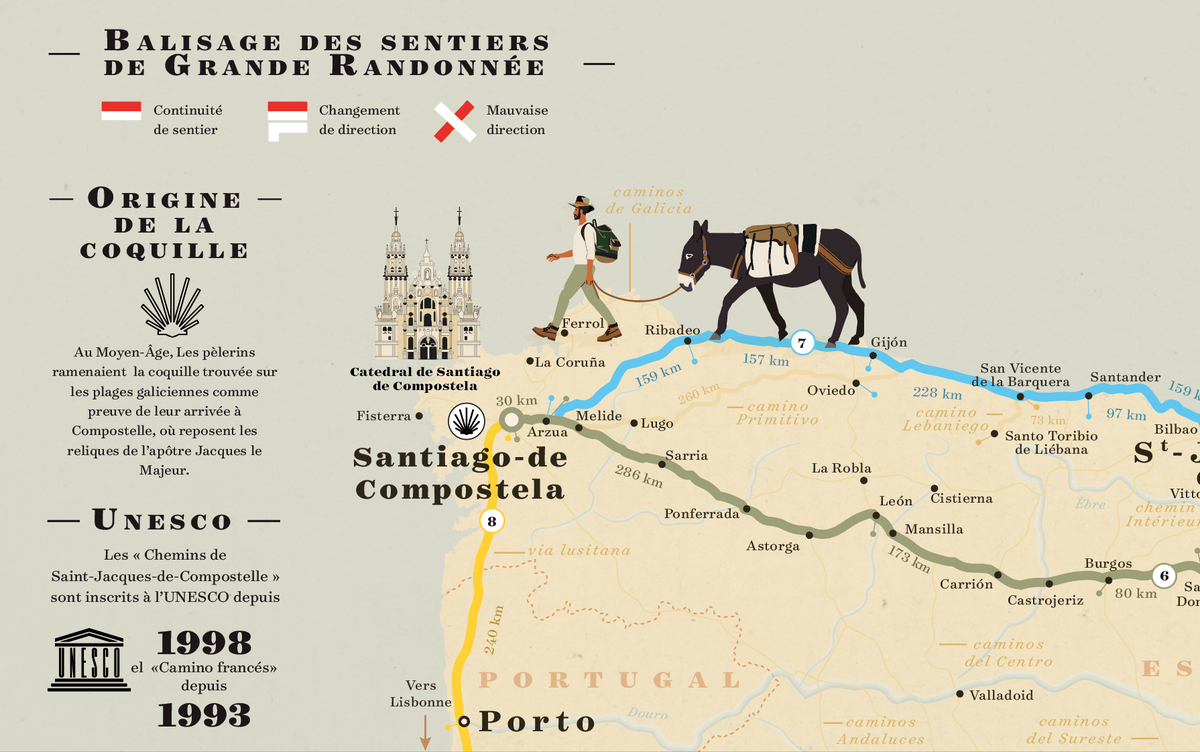 Carte des chemins de Compostelle | France-Espagne