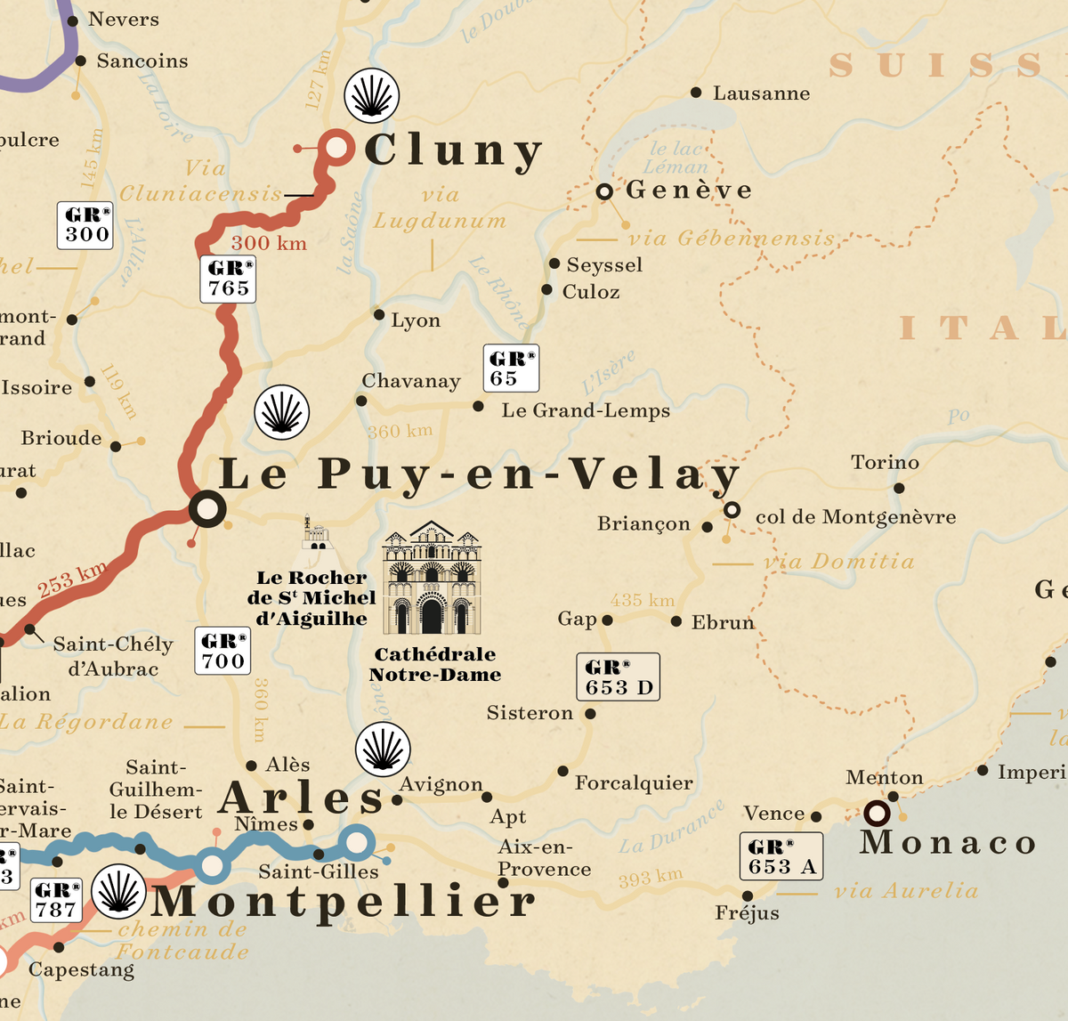 Carte des chemins de Compostelle | France-Espagne