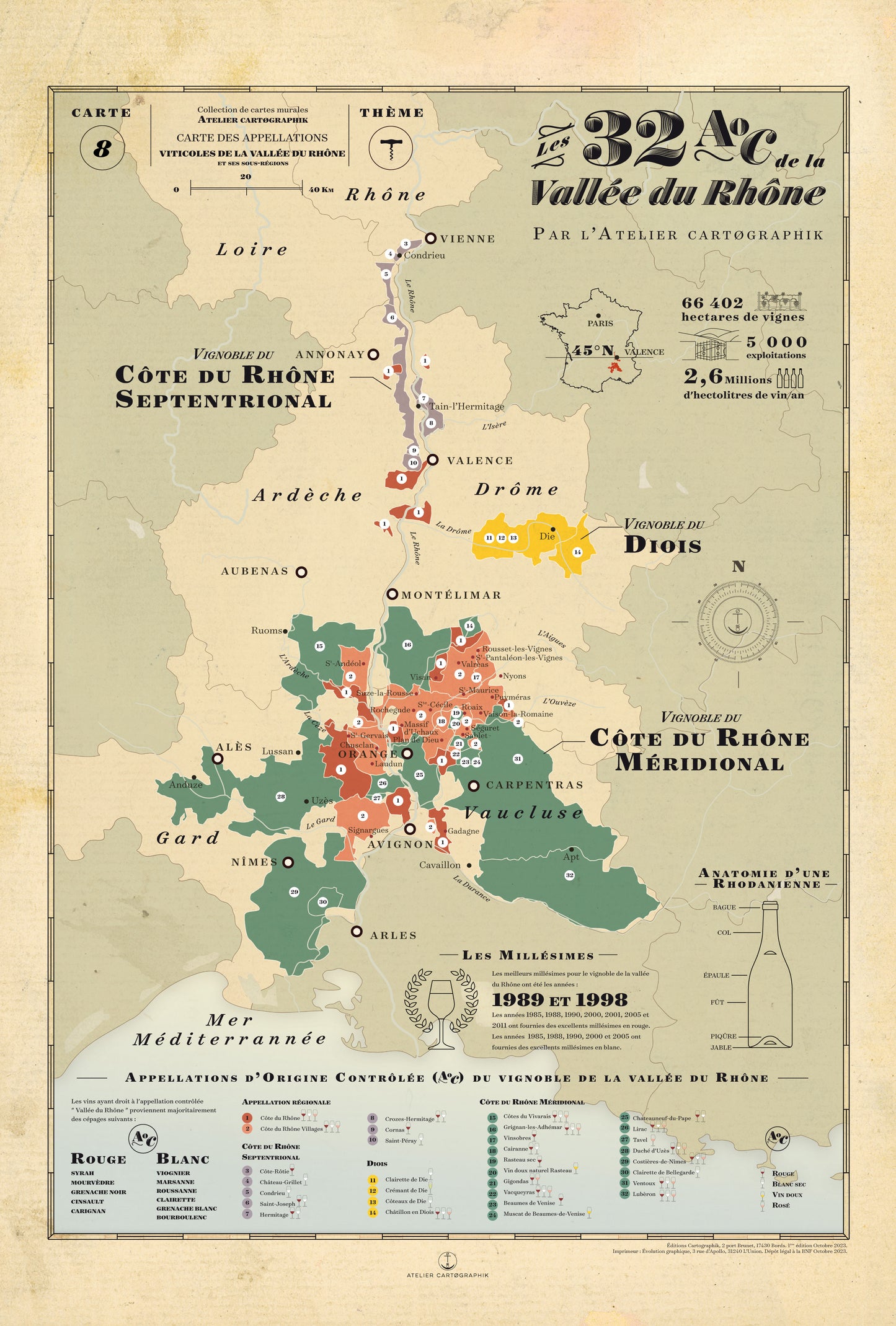 Carte des vins de la vallée du Rhône